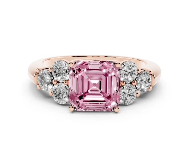 Asscher Cut Side Stone Engagement Ring Setting for a Fancy Pink Lab-Grown Diamond | Rose Gold