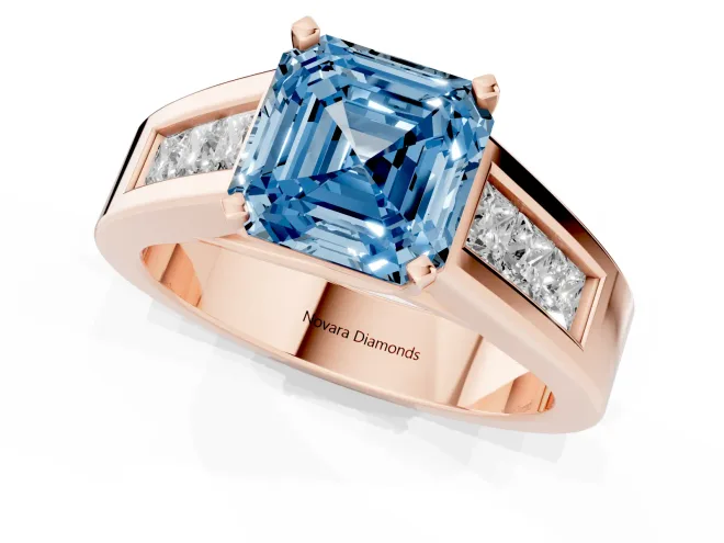 Asscher Cut Channel-Set Engagement Ring Setting for a Fancy Blue Lab-Grown Diamond | Rose Gold – second view