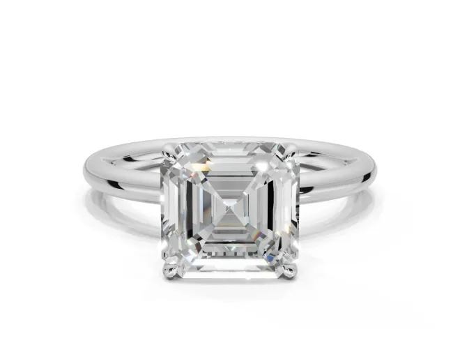 Asscher Cut Hidden Halo Engagement Ring Setting | Thin Plain Band | White Gold