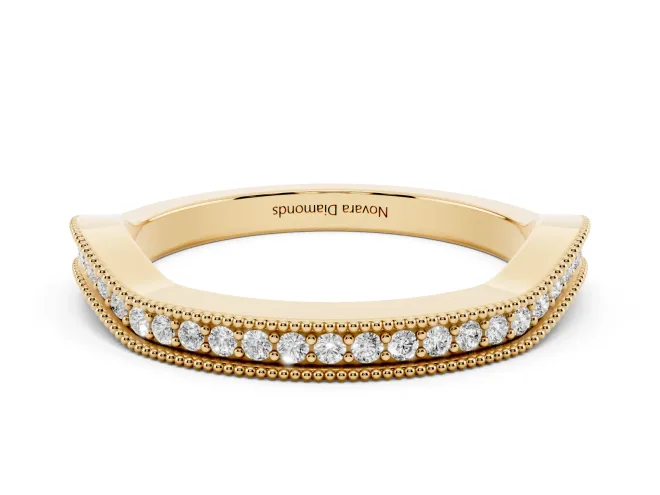 Round Lab-Grown Diamond Milgrain Channel Set Contour Wedding Band | Smooth Top | Yellow Gold