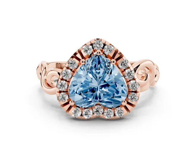 Heart-Shaped Filigree Halo Engagement Ring Setting for a Fancy Blue Lab-Grown Diamond | Rose Gold