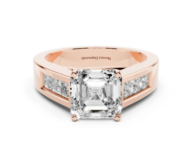 Asscher Cut Channel-Set Engagement Ring Setting | Princess Side Stones | Rose Gold