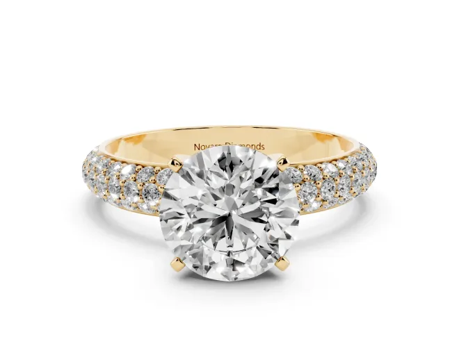 Round Pavé Solitaire Engagement Ring Setting | Domed Pavé Band | Yellow Gold