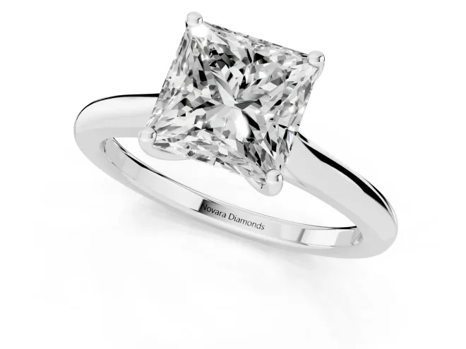 Princess Cut Diamond Solitaire Ring Set in Silver with Cathedral Band and Prong Setting – second view