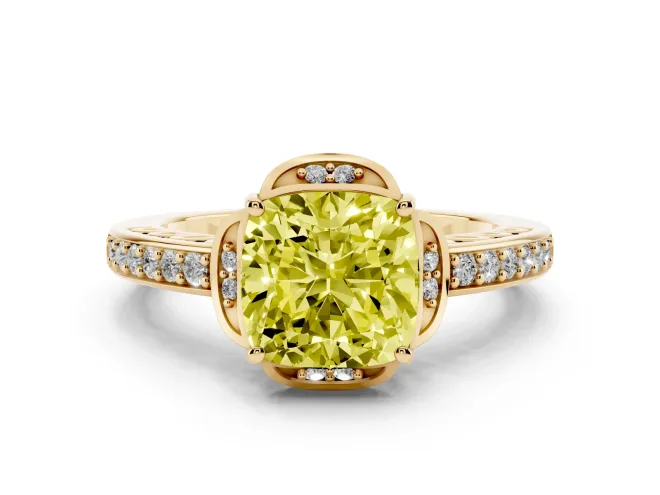 Cushion Cut Floral Pavé Engagement Ring Setting for a Fancy Yellow Lab-Grown Diamond | Yellow Gold