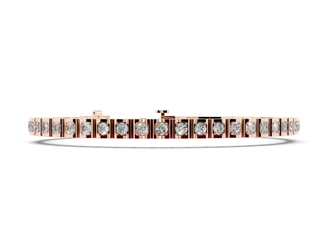 Round Lab-Grown Diamond Square Frame Tennis Bracelet | Corner Prongs | Rose Gold