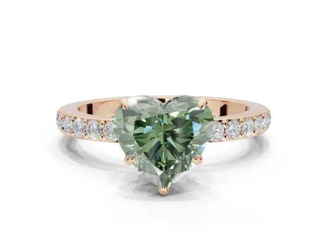 Heart-Shaped Hidden Halo Engagement Ring Setting for a Fancy Green Lab-Grown Diamond | Pavé Band | Rose Gold
