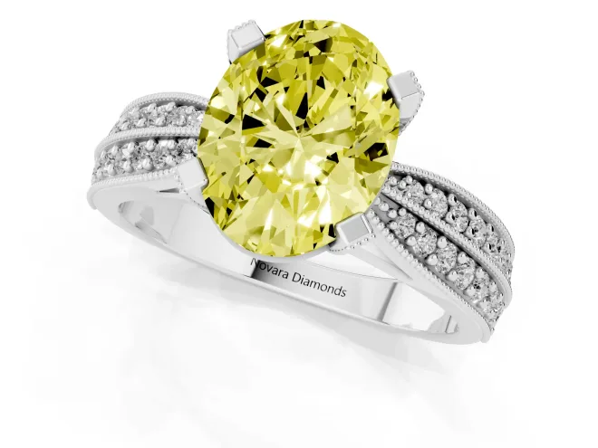 Oval Milgrain Solitaire Engagement Ring Setting for a Fancy Yellow Lab-Grown Diamond | Hidden Halo | Sterling Silver – second view