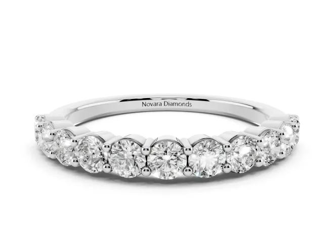 Round Lab-Grown Diamond Prong Set Half Eternity Wedding Band | Raised Row | White Gold
