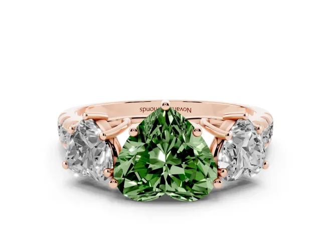Heart-Shaped Three Stone Engagement Ring Setting for a Fancy Green Lab-Grown Diamond | Accented Shoulders | Rose Gold