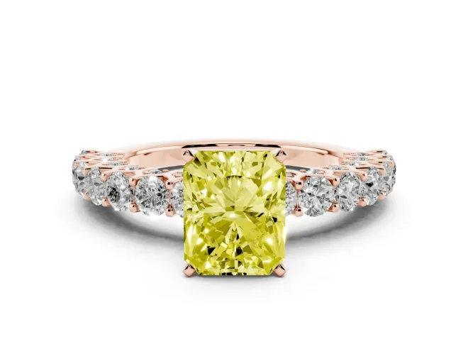 Radiant Cut Shared Prong Engagement Ring Setting for a Fancy Yellow Lab-Grown Diamond | Rose Gold