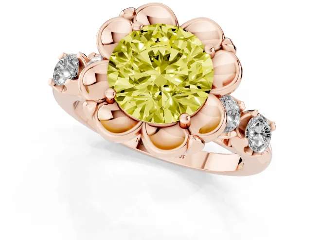 Round Floral Engagement Ring Setting for a Fancy Yellow Lab-Grown Diamond | Petal Frame | Rose Gold – second view