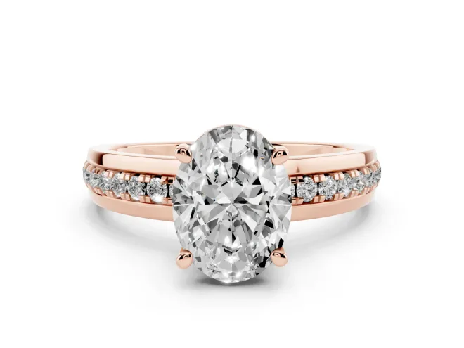Oval Channel Set Solitaire Engagement Ring Setting | Rope Collar Head | Rose Gold