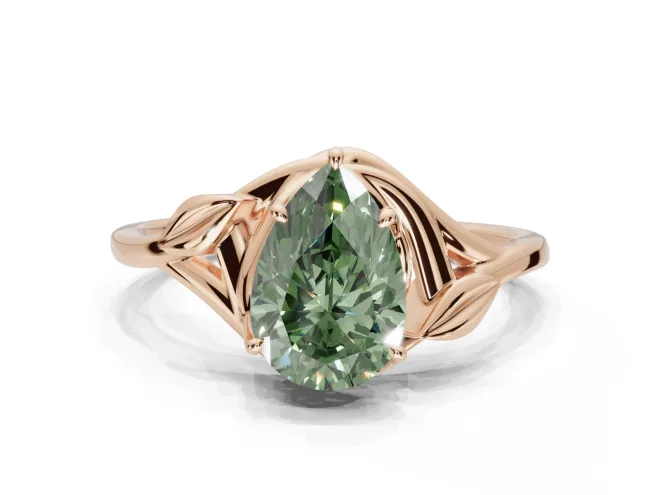 Pear-Shaped Bypass Solitaire Engagement Ring Setting for a Fancy Green Lab-Grown Diamond | Rose Gold