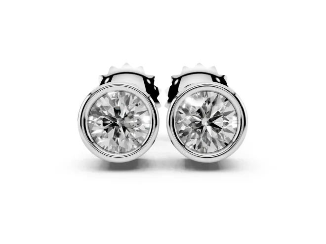 Round Lab-Grown Diamond Full Bezel Solitaire Stud Earrings | Push Backs | White Gold