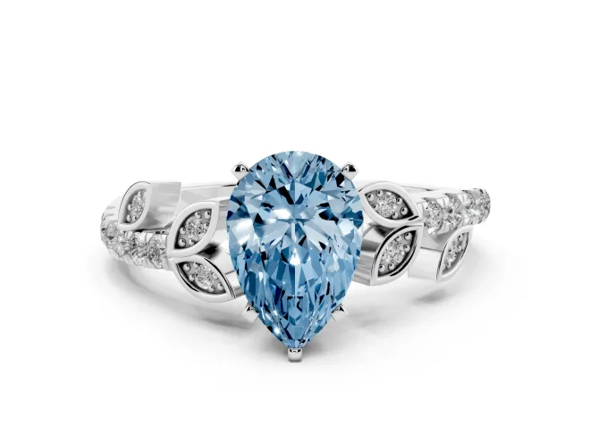 Pear-Shaped Leaf Pavé Engagement Ring Setting for a Fancy Blue Lab-Grown Diamond | White Gold