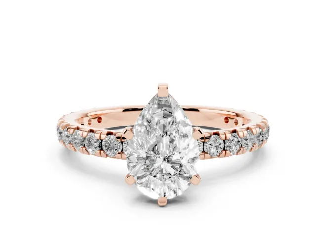 Pear-Shaped Pavé Solitaire Engagement Ring Setting | Shared Prong Band | Rose Gold