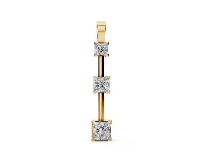 Princess Cut Lab-Grown Diamond Graduated Bar Pendant Necklace | Spaced Settings | Yellow Gold