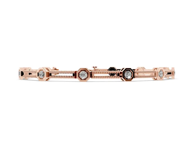 Round Lab-Grown Diamond Octagon Frame Station Bracelet | Double Rope Links | Rose Gold