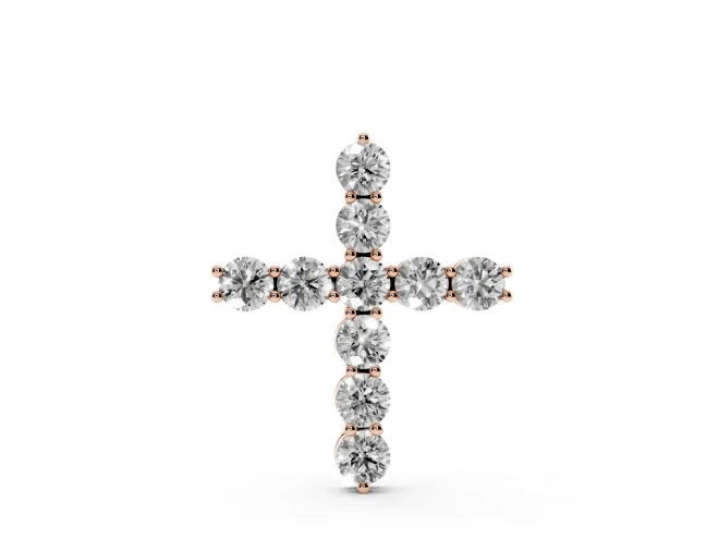 Round Lab-Grown Diamond Cross Pendant Necklace | All-Stone Cross | Rose Gold