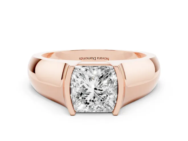 Princess Cut Diamond Bezel Solitaire Ring Set in Rose gold with Wide Band