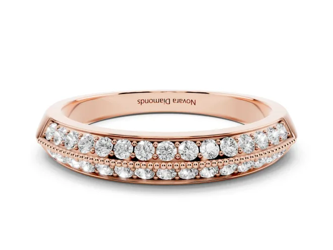 Round Lab-Grown Diamond Double Row Pavé Wedding Band | Faceted Shank | Rose Gold