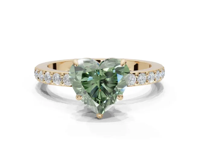 Heart-Shaped Pavé Engagement Ring Setting for a Fancy Green Lab-Grown Diamond | Yellow Gold - Design NV-24928