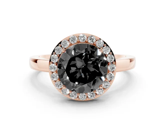 Round Thin Halo Low Profile Engagement Ring Setting for a Black Center | Slim Plain Band | Rose Gold