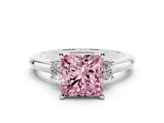 Princess Cut Three Stone Engagement Ring Setting for a Fancy Pink Lab-Grown Diamond | Round Side Stones | Platinum