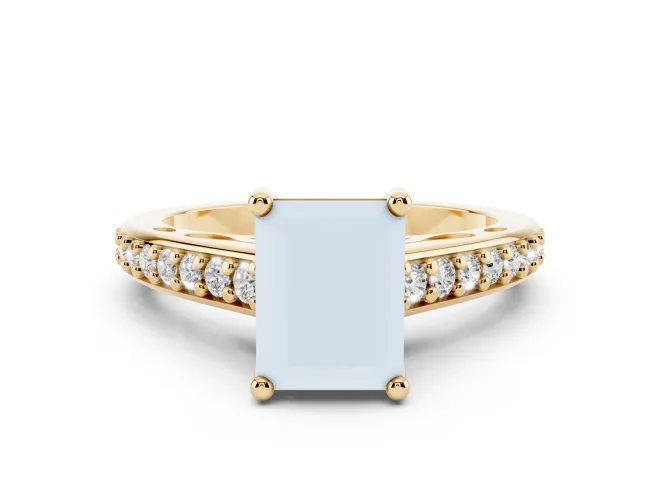 Radiant Cut Graduated Pavé Cathedral Engagement Ring Setting | Scroll Cut-Outs | Yellow Gold