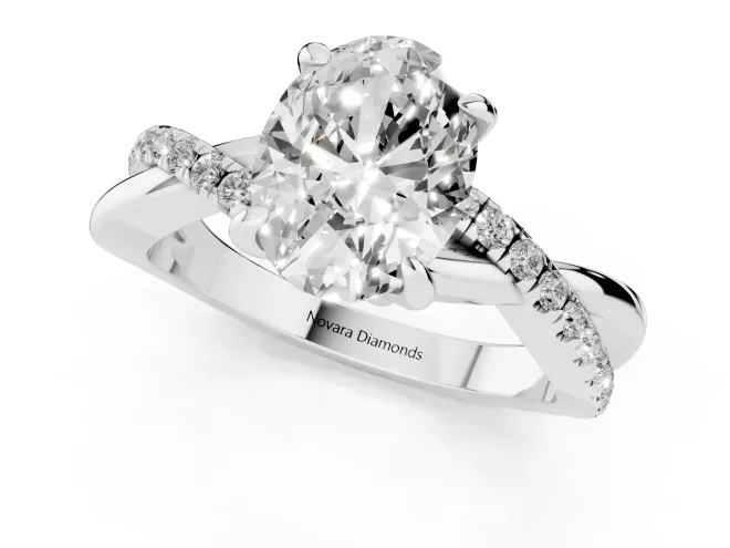 Oval Cut Diamond Twist Band Solitaire Set in Silver with Pavé Accents and Prong Setting – second view