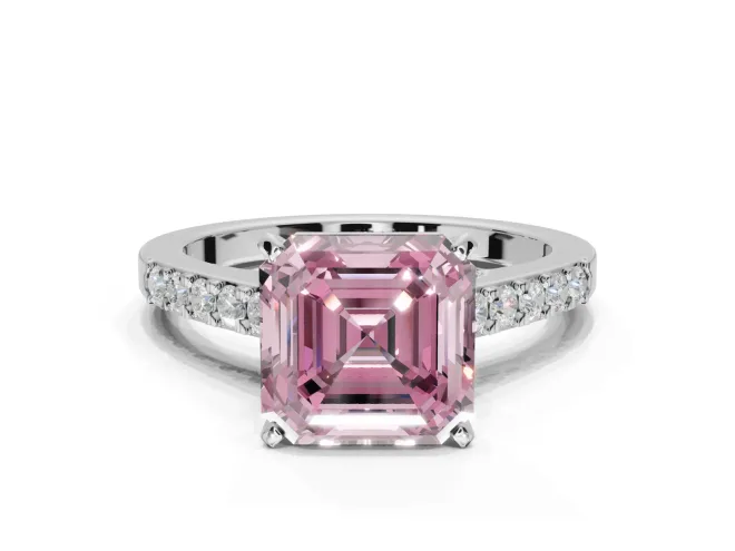 Asscher Cut Pavé Solitaire Engagement Ring Setting for a Fancy Pink Lab-Grown Diamond | Crossover Gallery | White Gold