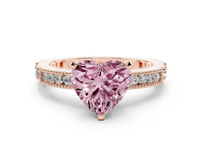 Heart-Shaped Vintage Pavé Engagement Ring Setting for a Fancy Pink Lab-Grown Diamond | Rose Gold