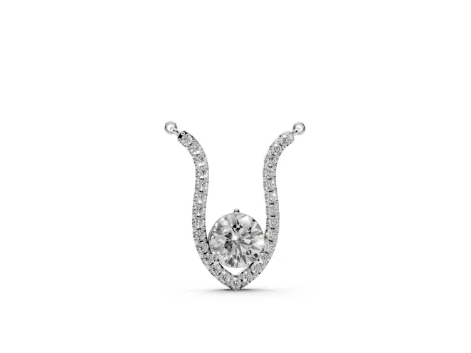 Round Lab-Grown Diamond Open Pavé Frame Pendant Necklace | Pointed U Frame | Sterling Silver
