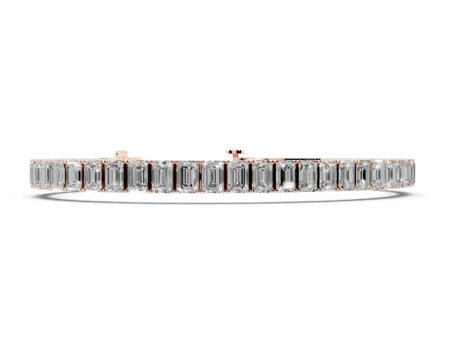 Emerald Cut Lab-Grown Diamond Prong Set Tennis Bracelet | Corner Prongs | Rose Gold
