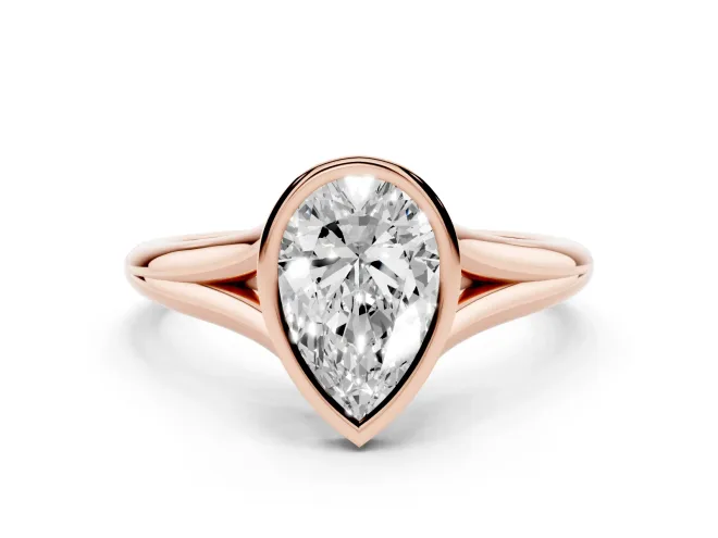 Pear-Shaped Bezel Solitaire Engagement Ring Setting | V Split Shank | Rose Gold