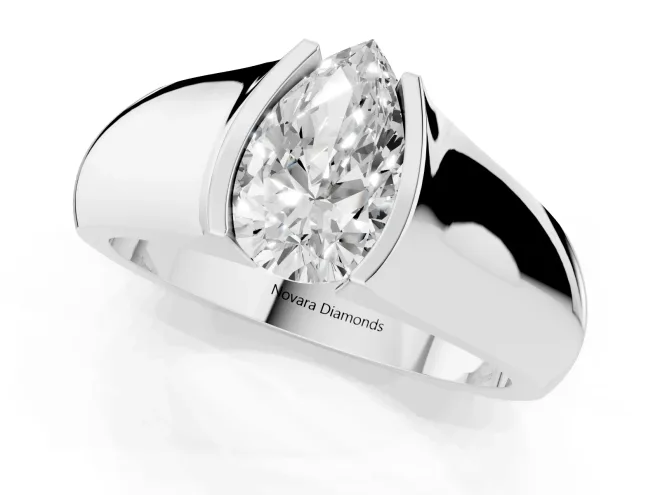 Pear Cut Diamond Bezel Solitaire Ring Set in Silver with Wide Band – second view