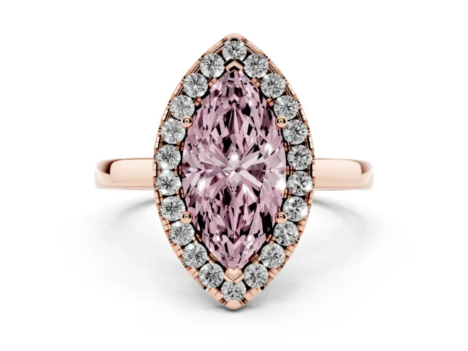 Marquise Thin Halo Engagement Ring Setting for a Fancy Pink Lab-Grown Diamond | Plain Polished Band | Rose Gold