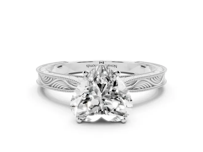Heart-Shaped Engraved Solitaire Engagement Ring Setting | Milgrain Edges | White Gold