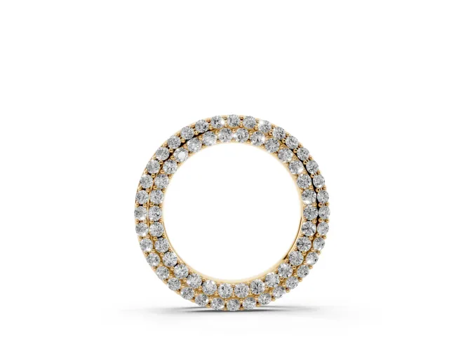 Round Lab-Grown Diamond Double Row Pavé Circle Pendant Necklace | Polished Rim | Yellow Gold