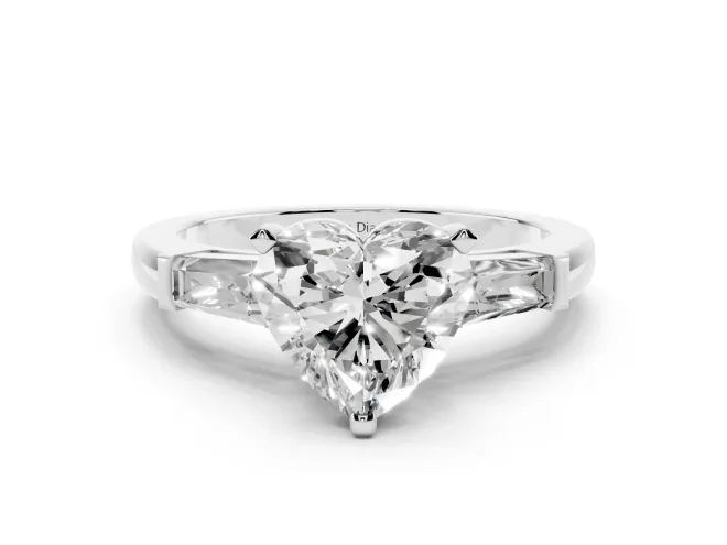 Heart-Shaped Three Stone Engagement Ring Setting | Tapered Baguettes | Sterling Silver