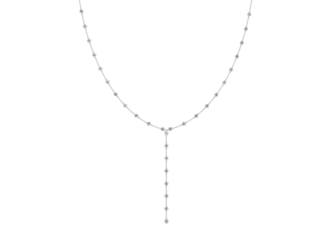 Round Lab-Grown Diamond Bezel Station Y Necklace | Station Drop | Sterling Silver