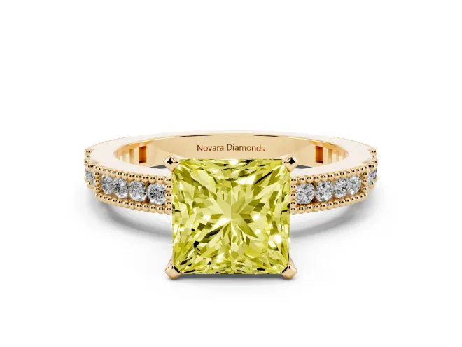 Princess Cut Vintage Pavé Engagement Ring Setting for a Fancy Yellow Lab-Grown Diamond | Yellow Gold