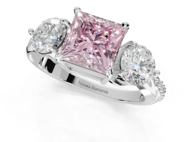 Princess Cut Engagement Ring Setting for a Fancy Pink Lab-Grown Diamond | Sterling Silver - Design NV-24901 – second view