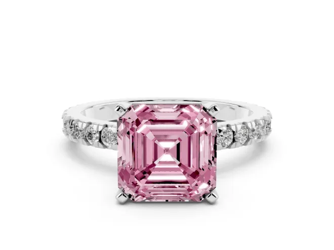 Asscher Cut Pavé Engagement Ring Setting for a Fancy Pink Lab-Grown Diamond | White Gold