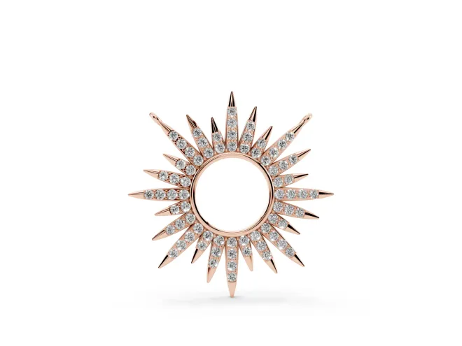 Round Lab-Grown Diamond Pavé Sunburst Pendant Necklace | Open Circle | Rose Gold