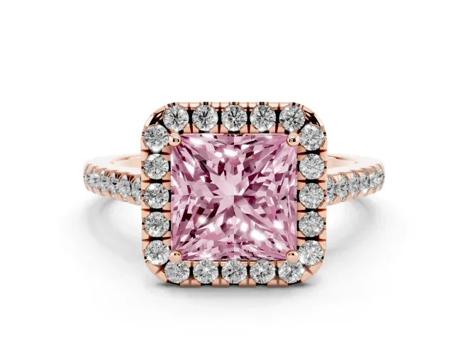 Princess Cut Raised Halo Engagement Ring Setting for a Fancy Pink Lab-Grown Diamond | Rose Gold