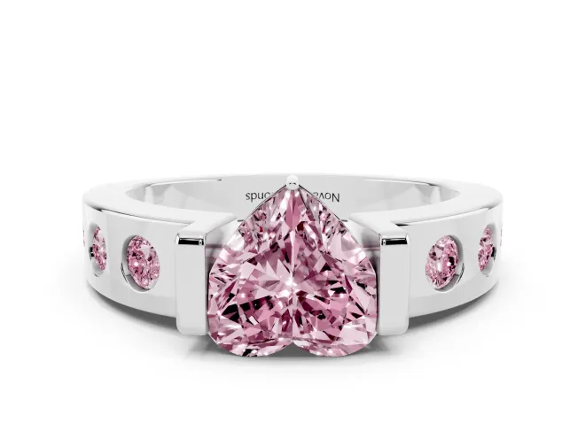 Heart-Shaped Tension Style Engagement Ring Setting for a Fancy Pink Lab-Grown Diamond | White Gold