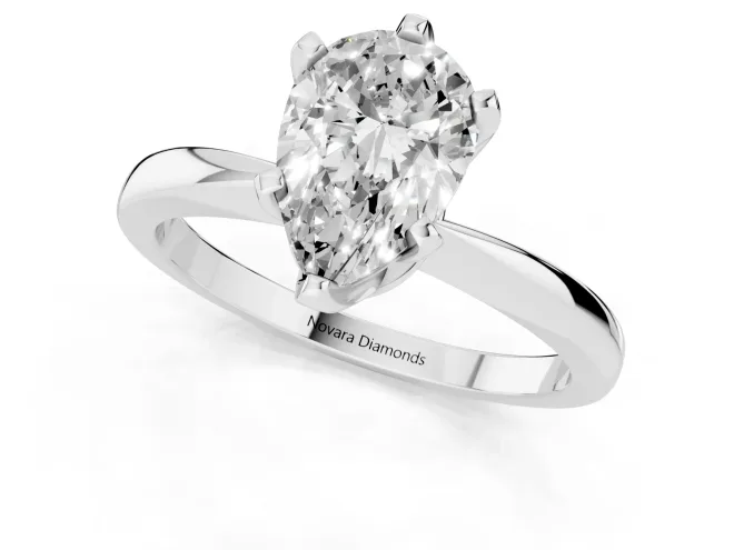 Pear Cut Diamond Solitaire Engagement Ring Set in Platinum with Slim Tapered Solitaire Band – second view