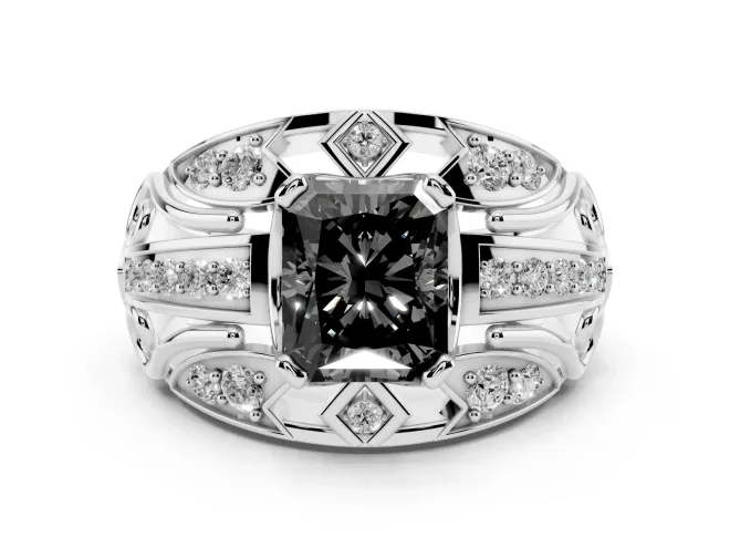 Fancy Black Radiant Cut Diamond Art Deco Ring Set in Silver with Pavé Split Shank